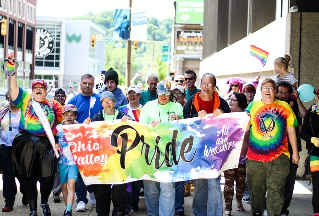 A group marches at a pride parade