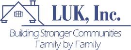 LUK's alternative horizontal logo, which features the roof from the traditional logo and text that reads "LUK, Inc. Building Stronger Communities Family by Family"